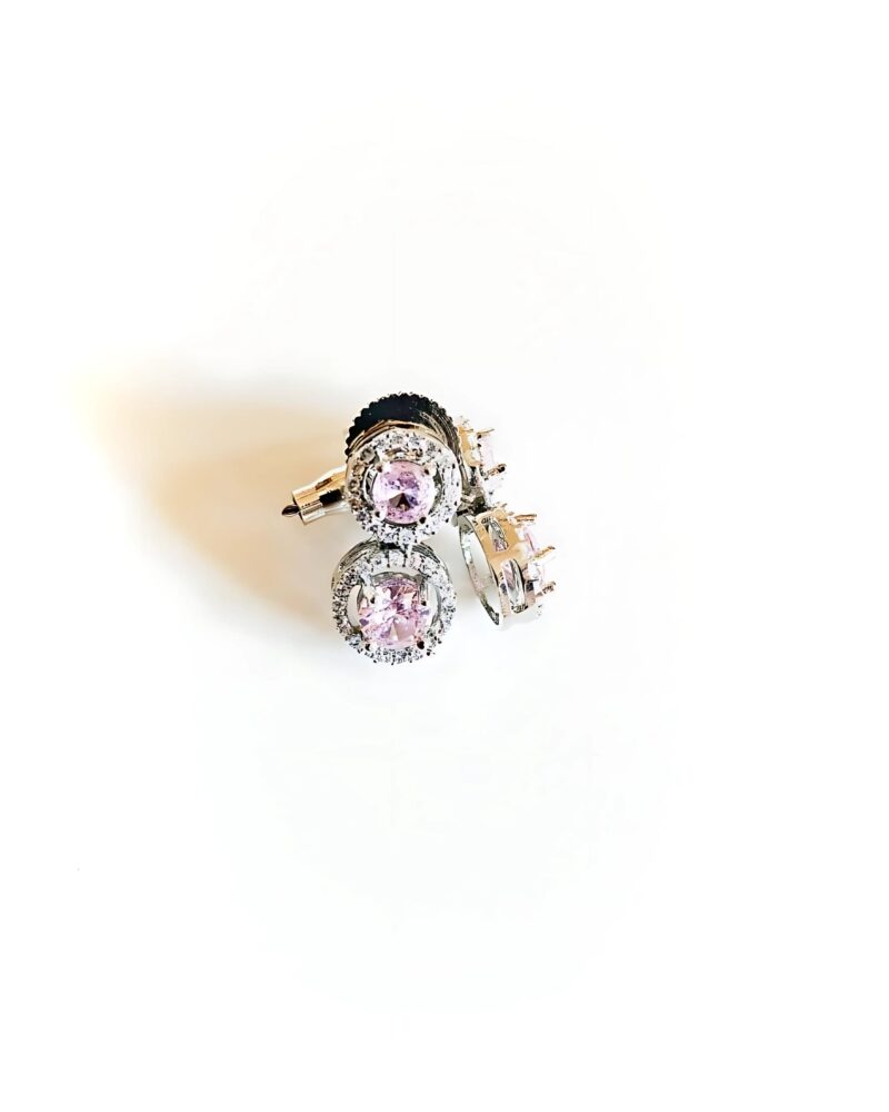 Pink Crystal Stud Earrings with Diamond Accents