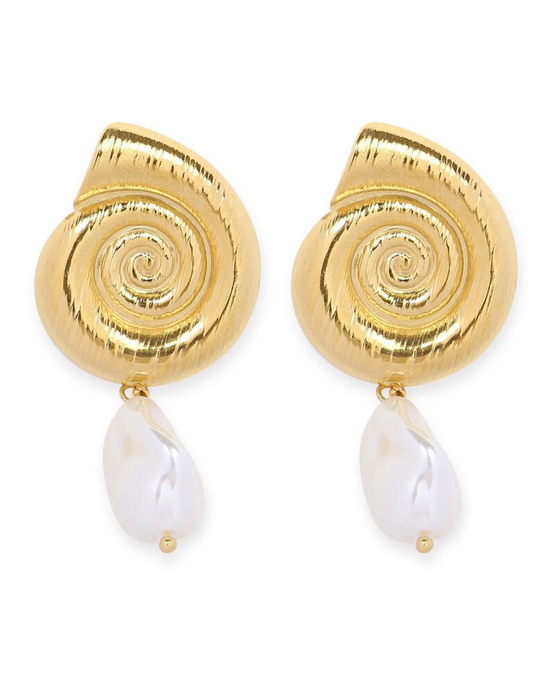 Gold Swirl Pearl Earrings