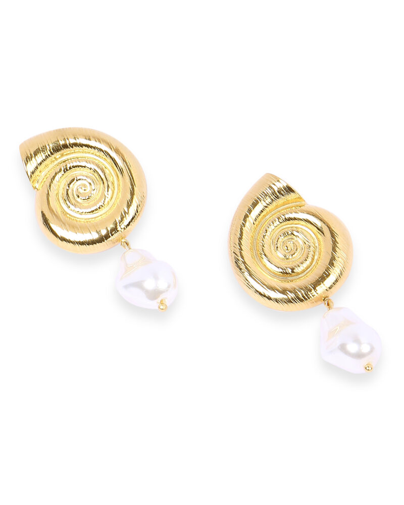 Gold Swirl Pearl Earrings