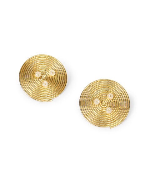 Golden Spiral Pearl Stud Earrings