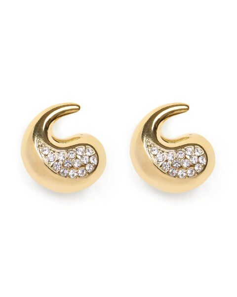 Gold Swirl Earrings with Rhinestones
