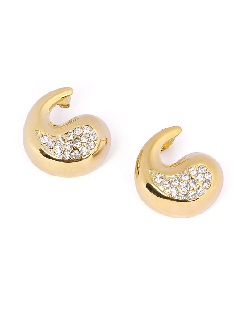 Gold Swirl Earrings with Rhinestones