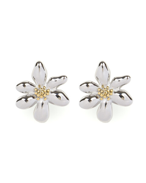 Silver Flower Earrings with Gold Accents