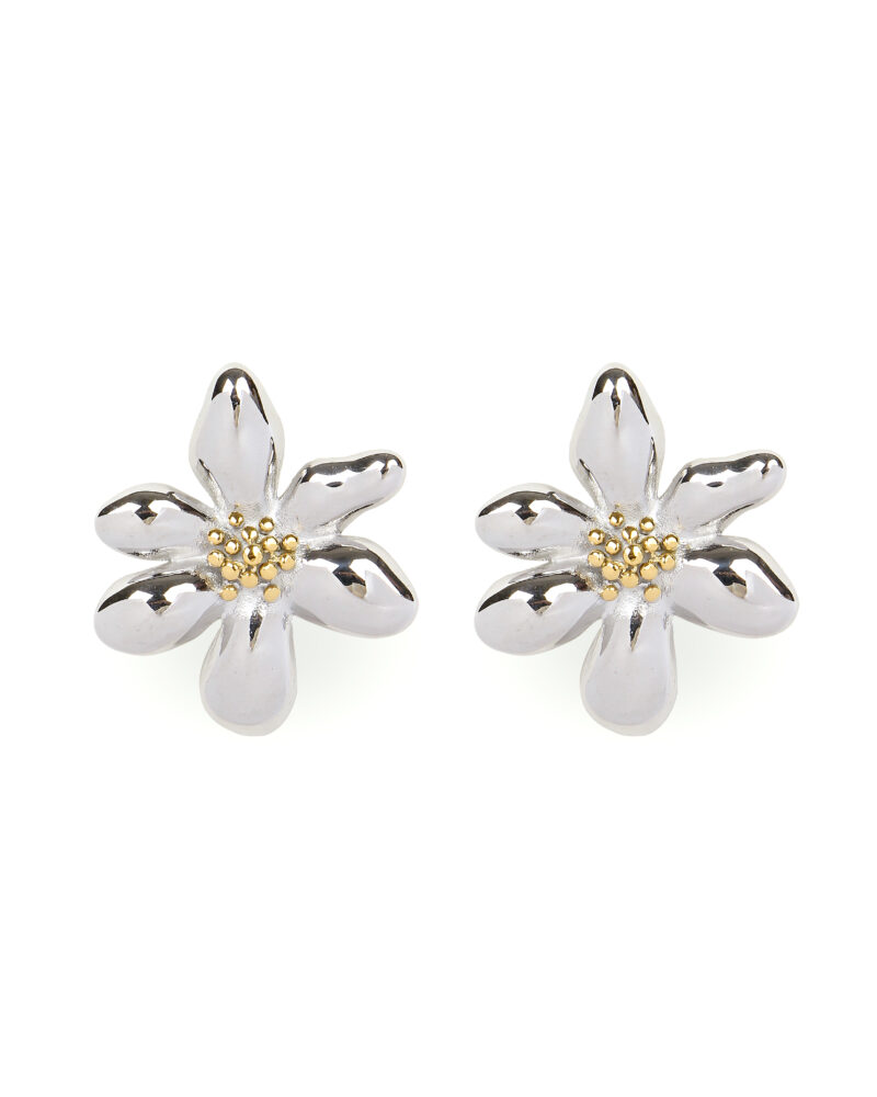 Silver Flower Earrings with Gold Accents