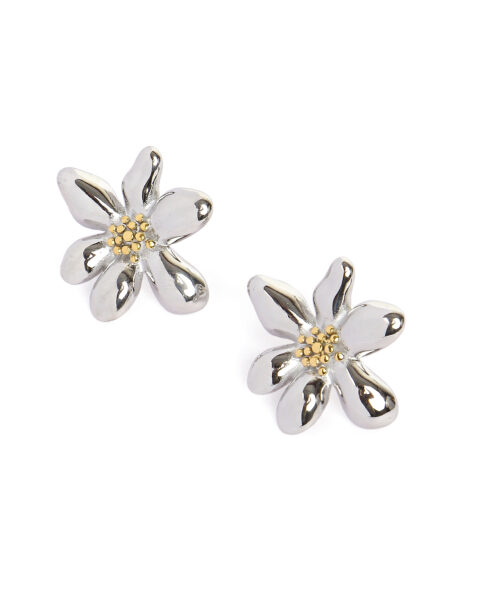 Silver Flower Earrings with Gold Accents