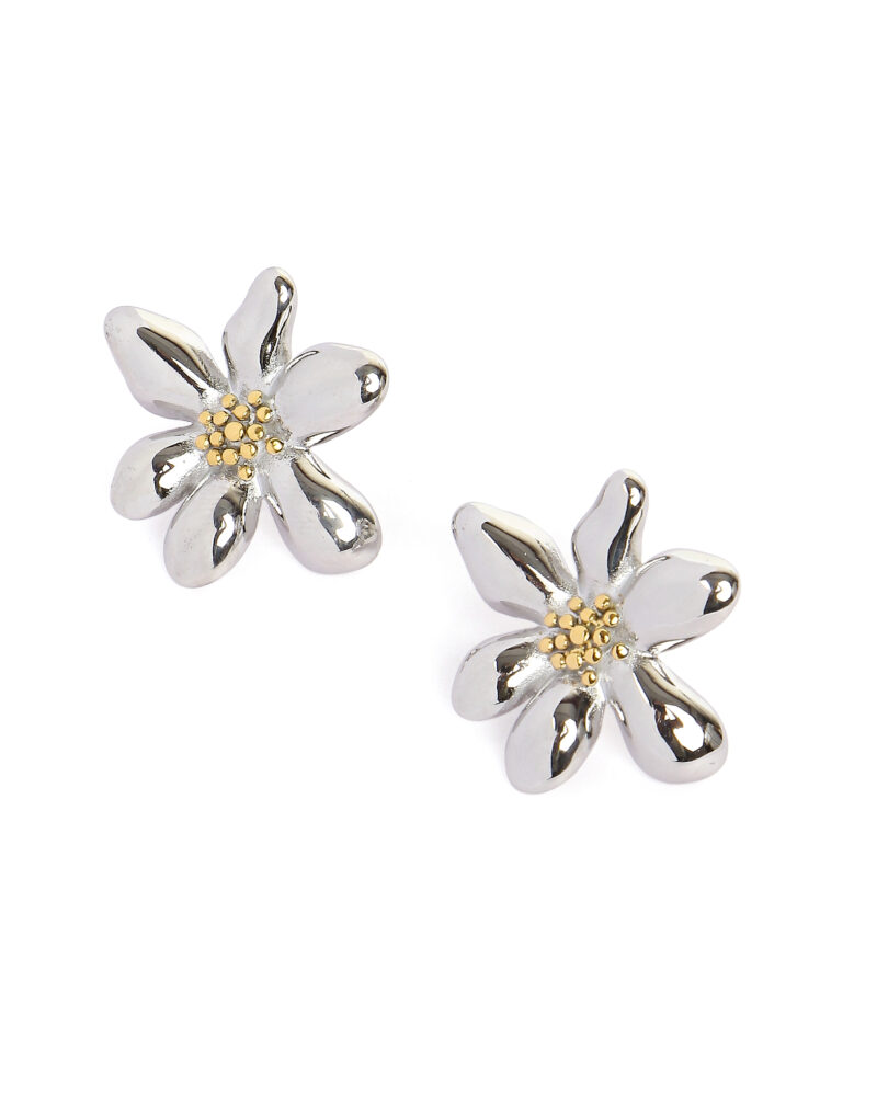 Silver Flower Earrings with Gold Accents
