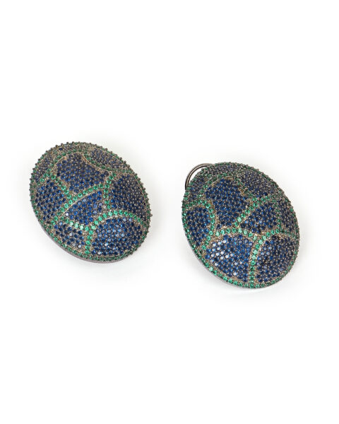 Blue and Green Oval Crystal Earrings