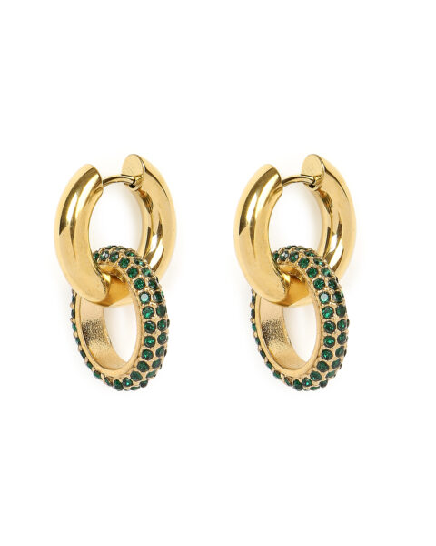 Mini Gold Double Hoop Earrings with Emeralds