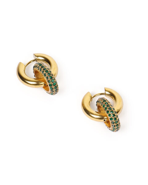 Mini Gold Double Hoop Earrings with Emeralds