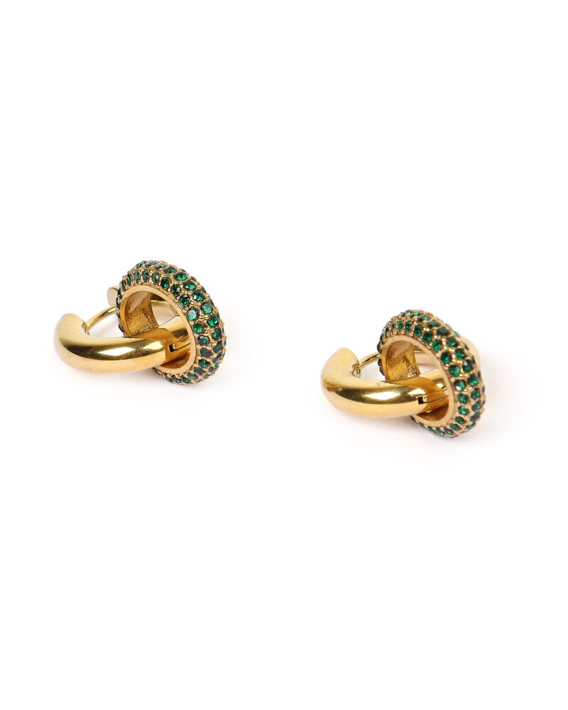 Mini Gold Double Hoop Earrings with Emeralds