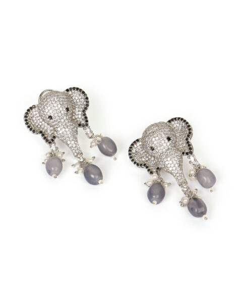 Elephant Design Crystal Dangler Earrings with Pearl and Stone Accents