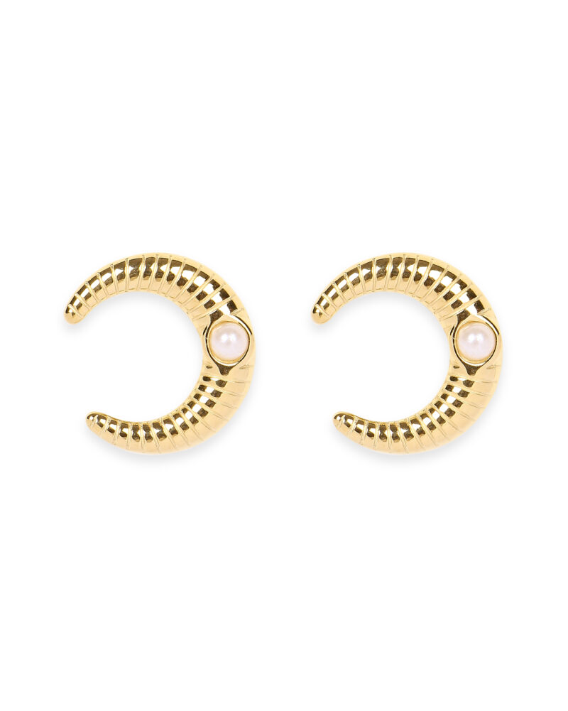 Gold Crescent Pearl Earrings