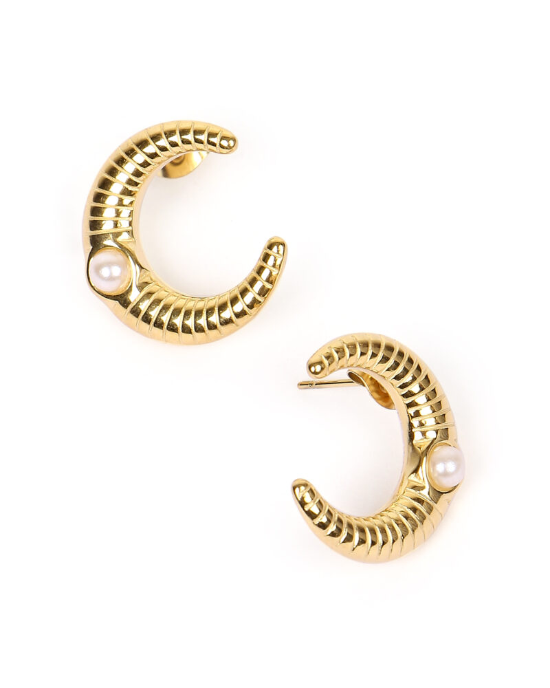 Gold Crescent Pearl Earrings