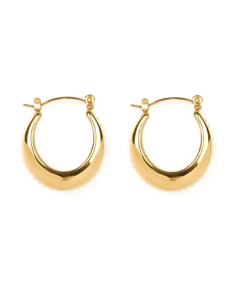 Gold Curved Hoop Earrings with Rhinestones