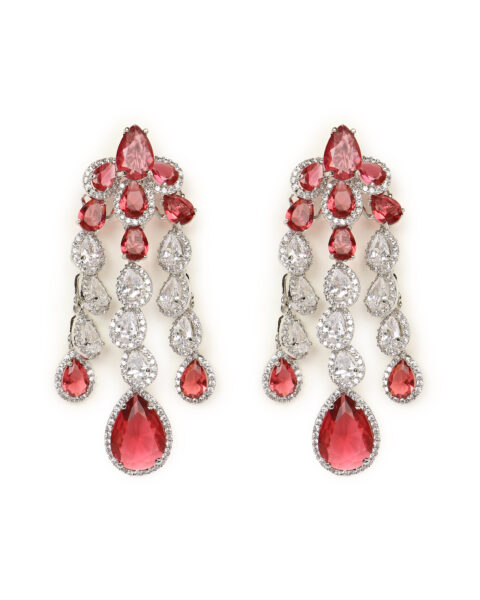 Ruby Teardrop Chandelier Earrings with Diamond Accents