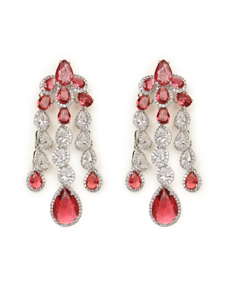 Ruby Teardrop Chandelier Earrings with Diamond Accents
