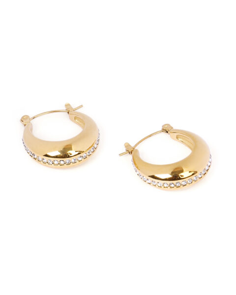 Gold Curved Hoop Earrings with Rhinestones