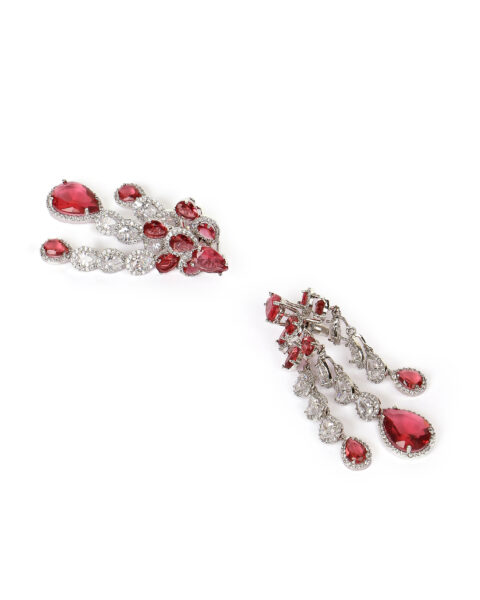 Ruby Teardrop Chandelier Earrings with Diamond Accents