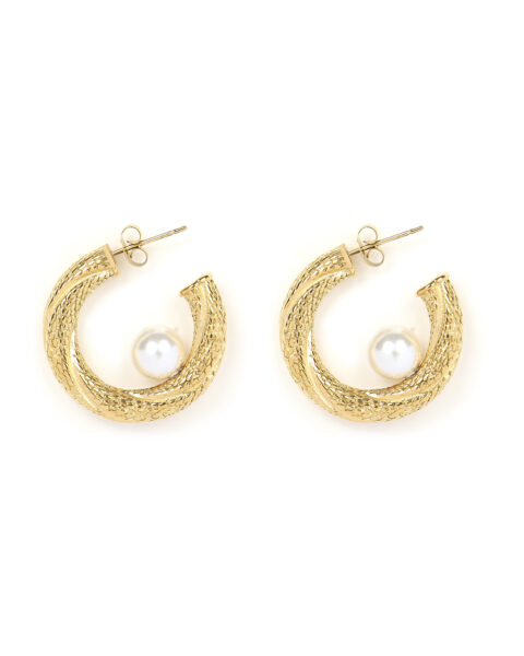 Gold Mesh Hoop Earrings with Pearls
