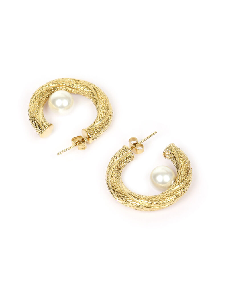 Gold Mesh Hoop Earrings with Pearls