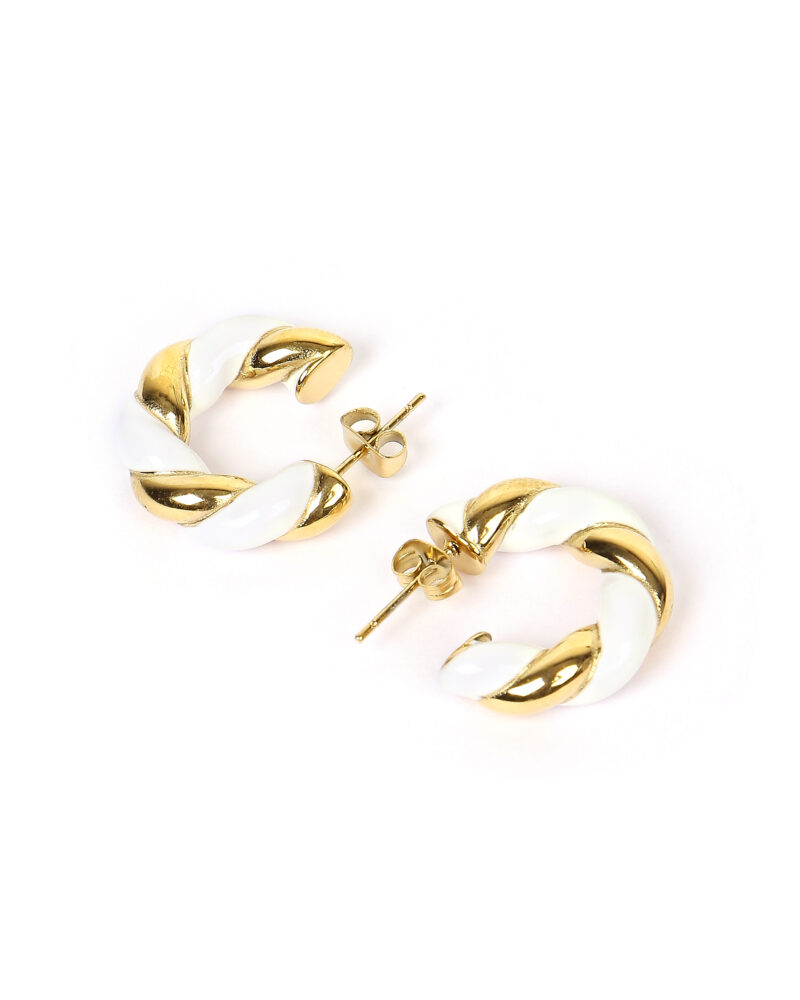Gold and White Enamel Hoop Earrings