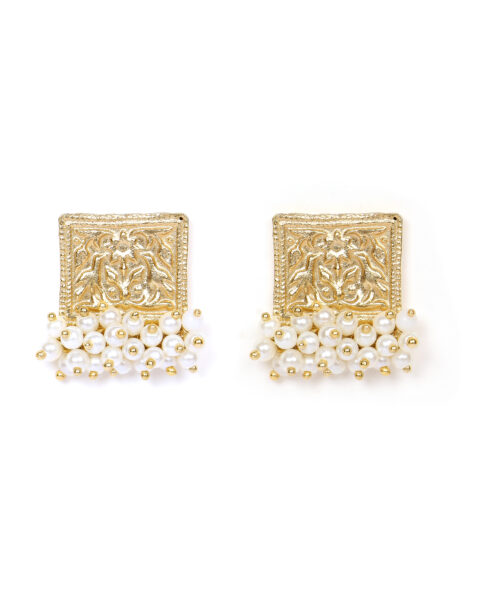 Golden Antique Pearl Cluster Earrings