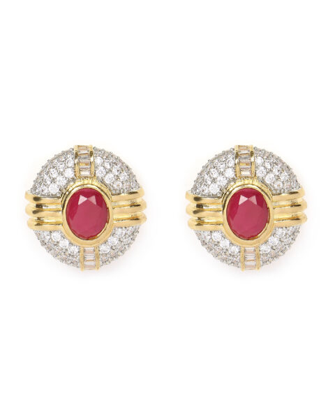 Gold and Pink Stone Stud Earrings with Diamond Accents