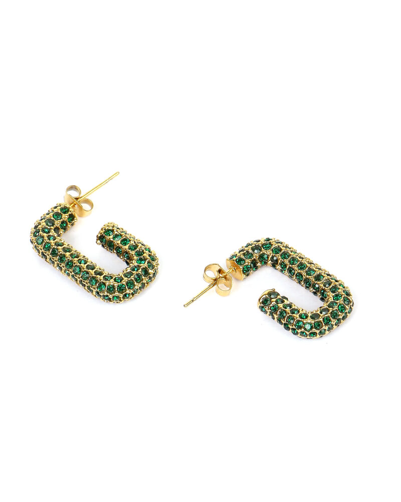 Gold Emerald Studded Hoop Earrings