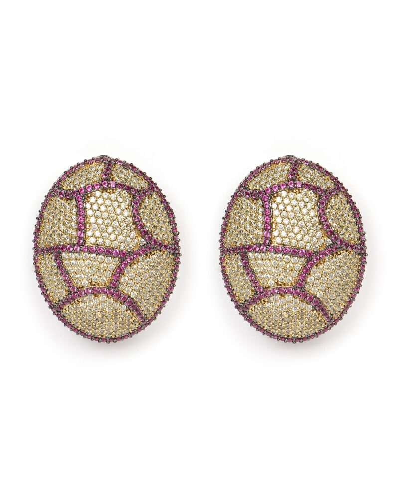 Gold and Purple Oval Crystal Earrings