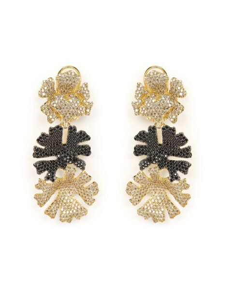 Bold Gold and Black Leaf Statement Earrings