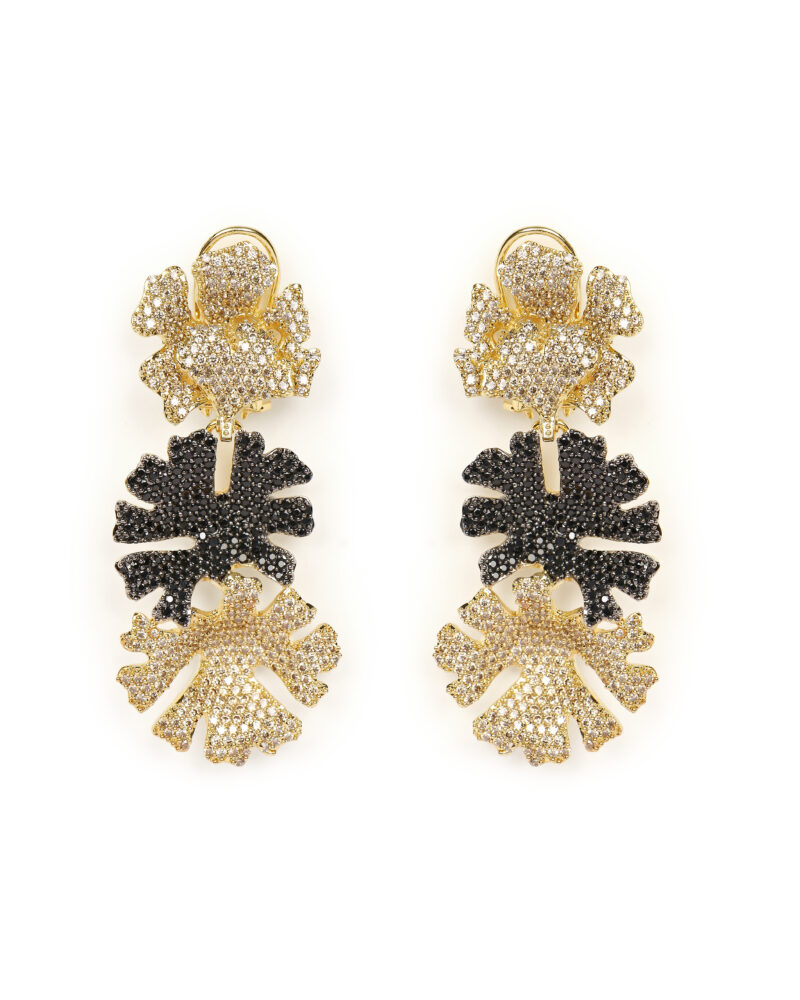 Bold Gold and Black Leaf Statement Earrings