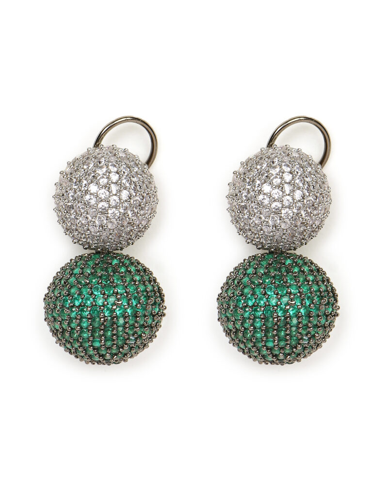 Green and Silver Crystal Ball Drop Earrings