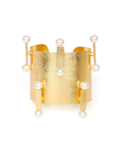 Gold Cuff Bracelet with Pearl Accents