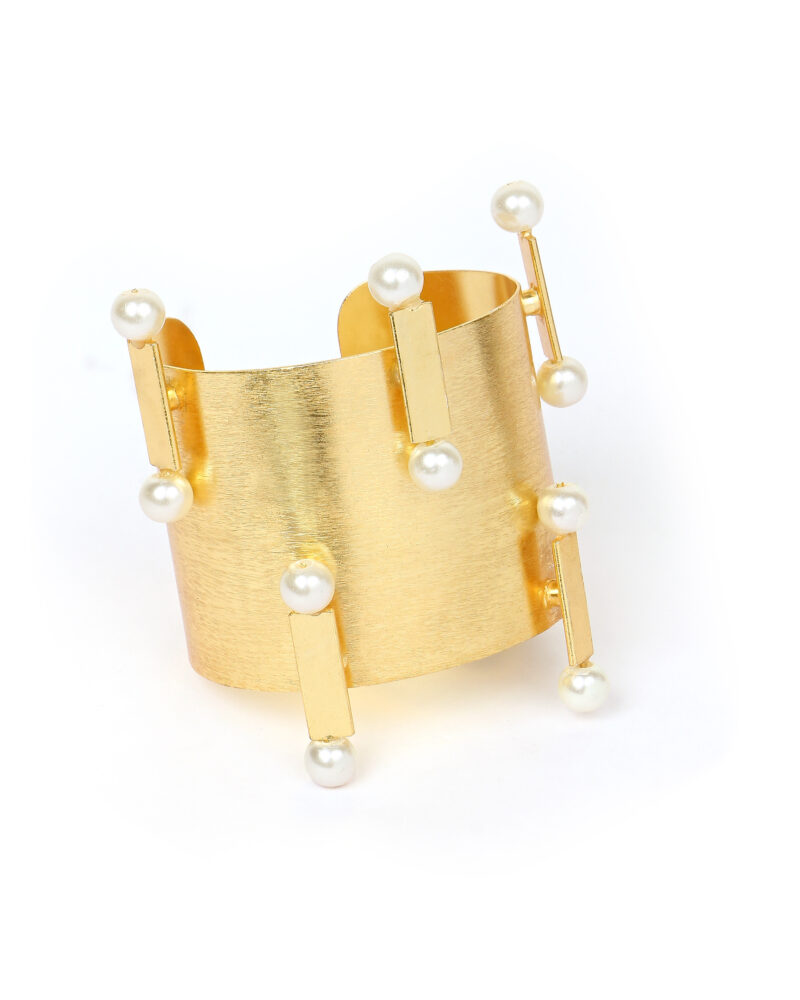 Gold Cuff Bracelet with Pearl Accents