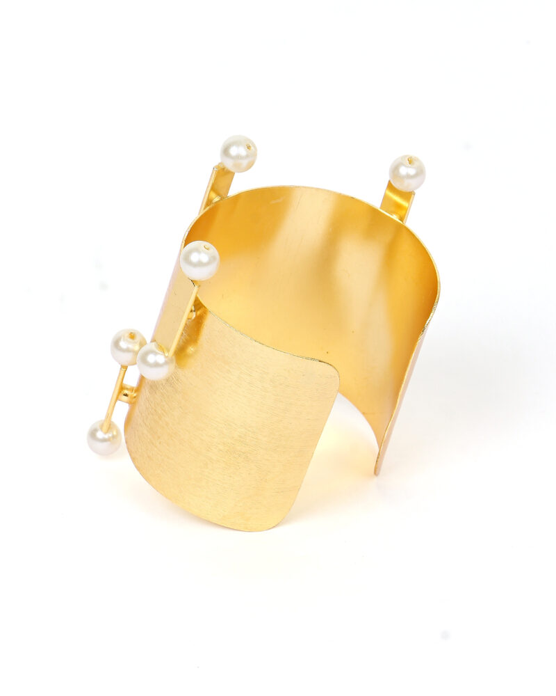 Gold Cuff Bracelet with Pearl Accents