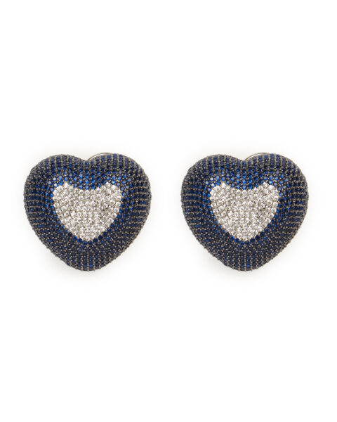 Blue and Silver Crystal Heart Stud Earrings