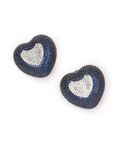Blue and Silver Crystal Heart Stud Earrings