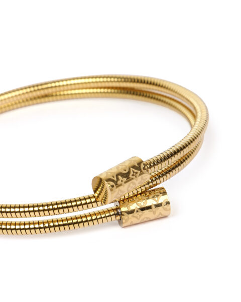 Gold-Tone Designer Coil Bracelet with Engraved Clasp