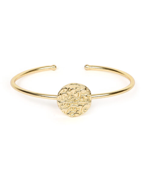 Gold-Tone Open Cuff Bracelet with Textured Medallion