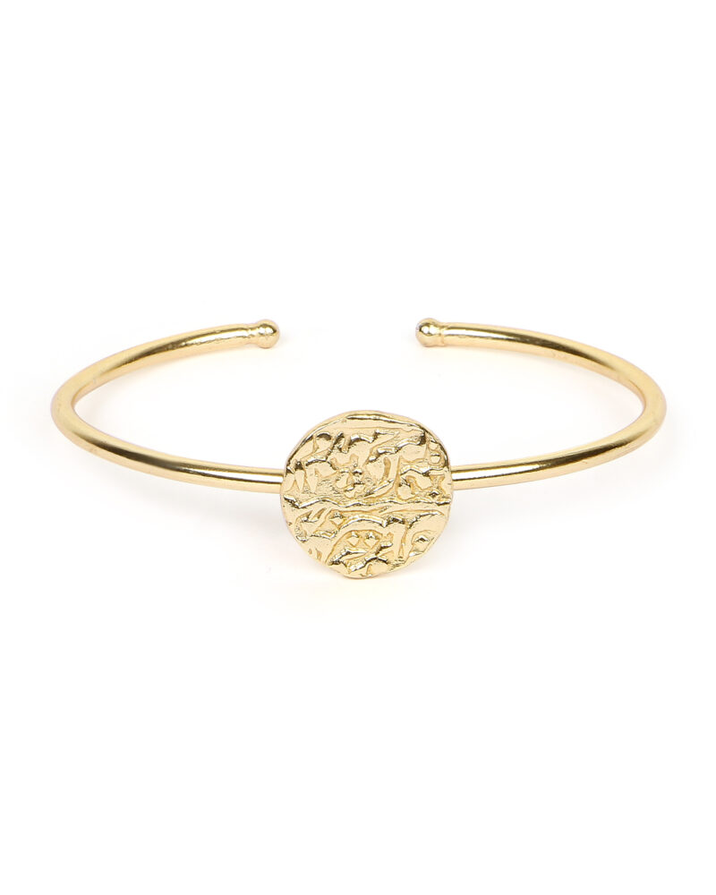 Gold-Tone Open Cuff Bracelet with Textured Medallion