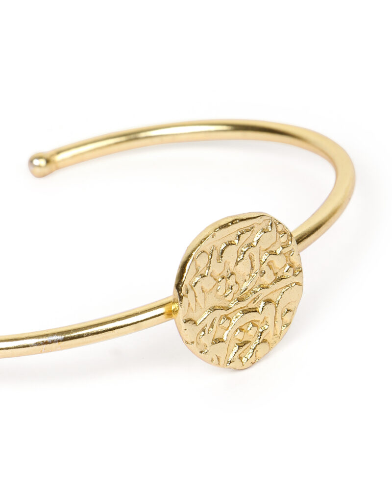 Gold-Tone Open Cuff Bracelet with Textured Medallion