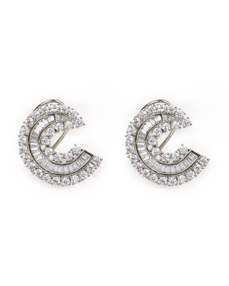 Crystal Hoop Earrings with Baguette and Round Stones