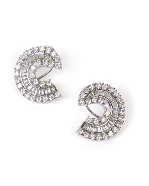 Crystal Hoop Earrings with Baguette and Round Stones