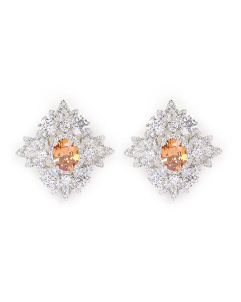 Champagne Stone Earrings with Diamond Accents