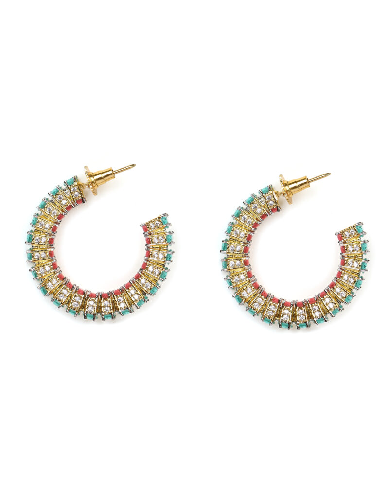 Multi-Tone Hoop Earrings with Sapphire and Ruby Accents