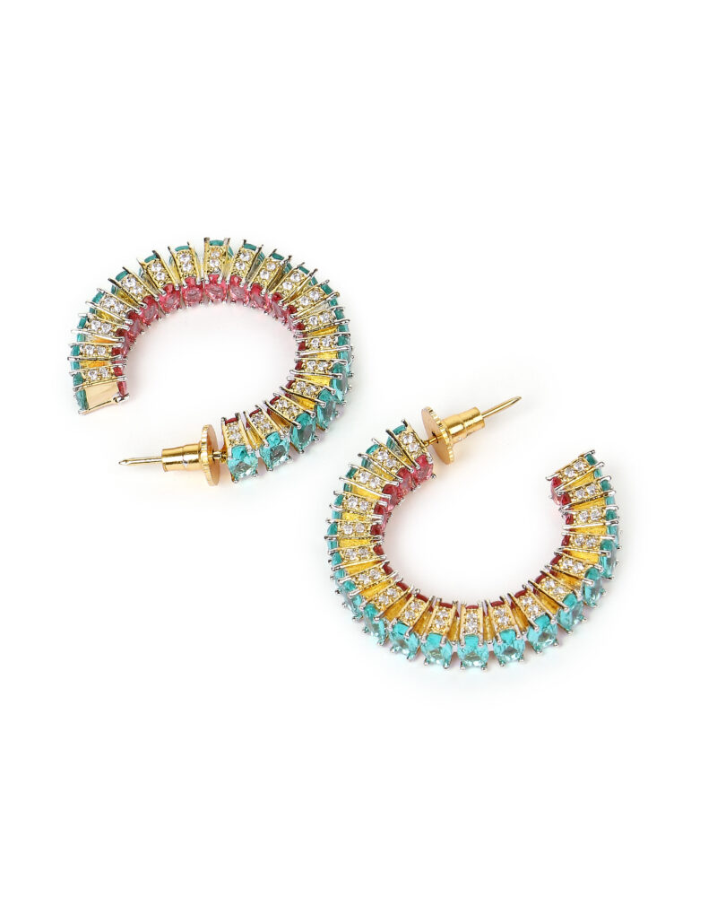 Multi-Tone Hoop Earrings with Sapphire and Ruby Accents