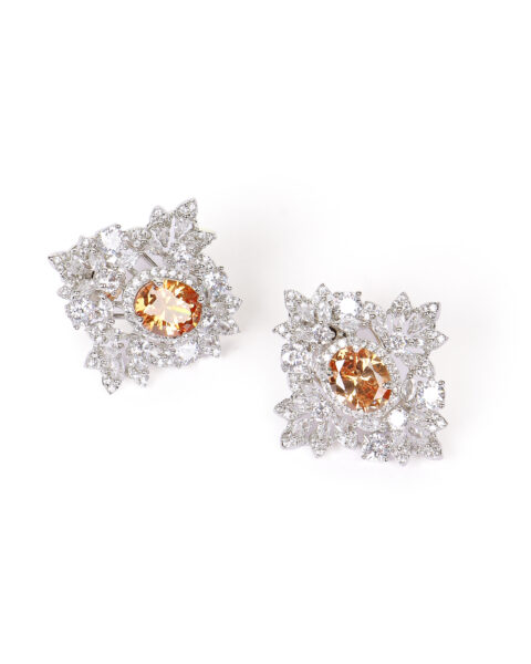 Champagne Stone Earrings with Diamond Accents
