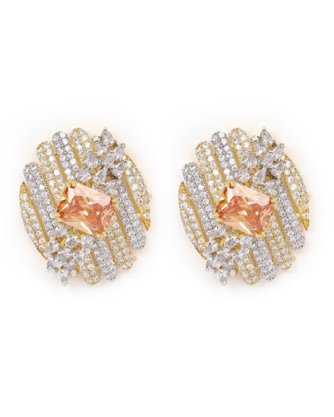 Gold-Plated Striped Crystal Earrings with Champagne Stone Accent