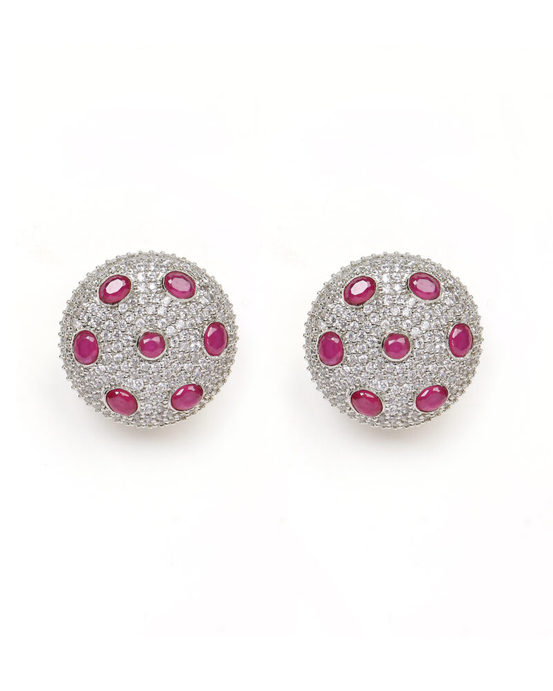 Silver and Ruby Polka Dome Earrings