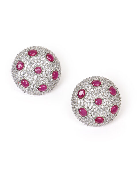 Silver and Ruby Polka Dome Earrings
